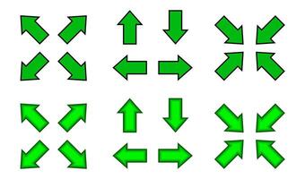 green arrow and diagonal arrow sign for map, arrow button for graphic game, arrow for direction vector