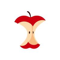 an eaten apple single isolated on white, icon red apple eating sequence, bitten red apple fruit cartoon, illustration red apple an eaten simple symbol vector