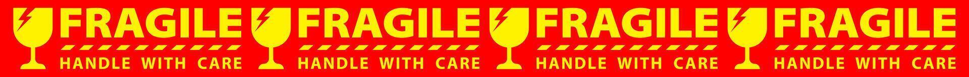 sticker fragile handle with care, red fragile warning label, square fragile label with a broken glass symbol vector