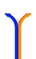 rising arrow orange blue, arrow symbol for business graph concept, rising arrow pointing left and right, two-way arrow graphic, 3D illustration vector