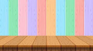 wood plank empty on wooden wall pastel soft background for copy space, table wood on wall rainbow soft color, wood plank front view for banner, wooden table on pastel wall strip, plank colorful soft vector