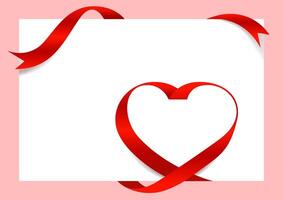 Red Ribbon Heart Shape Mock-Up for A4 size Banner Valentine's Day, Greeting card, Gift Voucher and Certificate Background, copy space vector