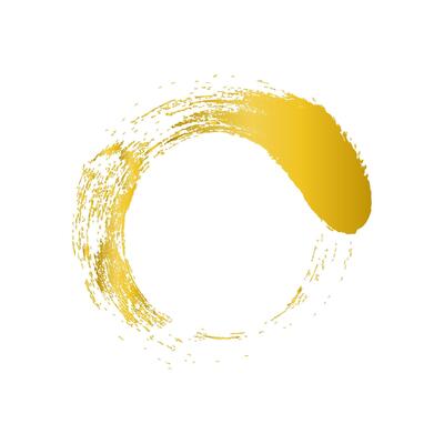 golden circle brush enso symbol, golden smear circle shape with scribble hand drawn, golden stain on white, paint stripe brush strokes circle symbol