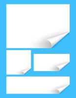 paper mock-up template a4, paper with curl corner, empty white paperwork a4 layout, blank rectangle paper set isolated on light blue vector