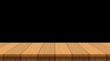wood plank empty front view for background and copy space, blank table top wooden brown for decoration display, vintage wood plank for banner design, wooden table on black wall, table wood plank front vector
