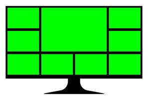 green screen on LCD screen computer for call insert, green screen collage grid template, computer screen for layout web application vector