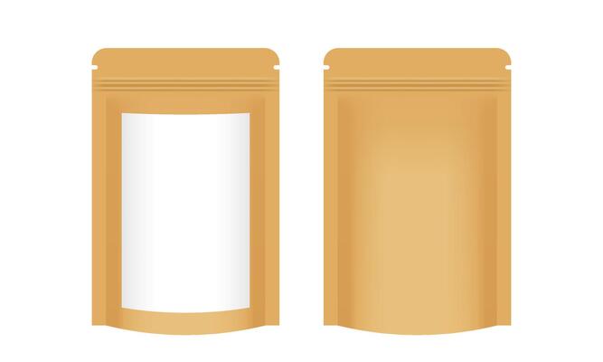 zipper paper bag brown packaging with white label, coffee bag paper kraft brown, paper bag for mock-up branding and food product packaging, 3d illustration