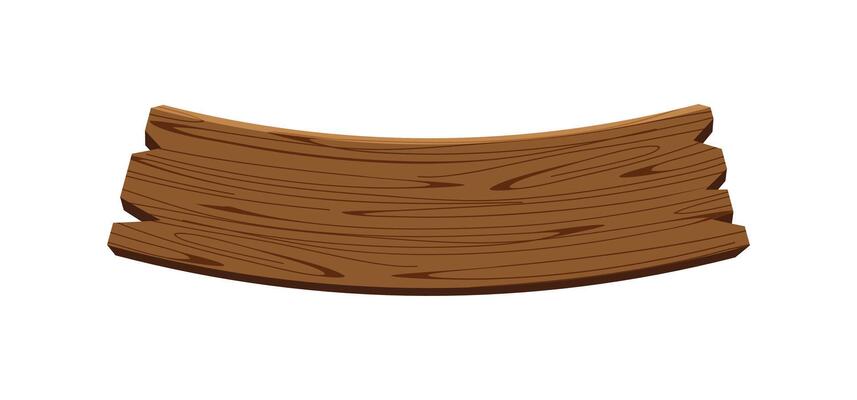 curved wooden planks isolated on white background, wood plank curve for signs and copy space, wooden signs curve shape, empty wood plank brown for a text