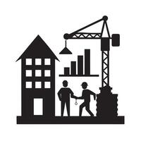 Construction Workers With Crane Silhouette Art vector