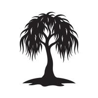 Weeping willow tree in silhouette vector