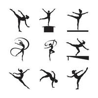 Female gymnast in motion pose set vector