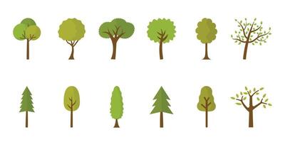 flat minimalist tree icons set, collection of green nature elements for design vector