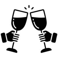 Two Wine Glasses Toasting Black And White Simple Celebration Graphic vector