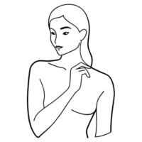 Elegant Asian Woman Sketch With Hand On Shoulder In Simple Line Art vector