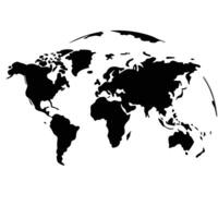Minimalist Black And White World Map Showing Continents And Hemisphere Arc Above vector
