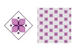 Floral ornament tile pattern design with purple color combination. vector