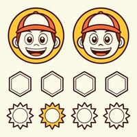 Graphic Of Smiling Boy Icons With Hexagon And Sunburst Shapes vector