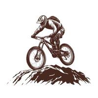 mountain biker on a mountain vector