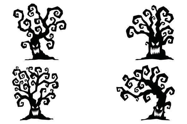 Set of Bare Tree Silhouettes and Trunks