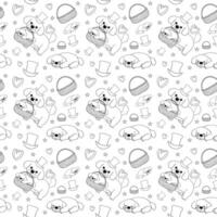Seamless Pattern Shih Tzu Dog Cartoon with heart and hat in flat design outline style vector