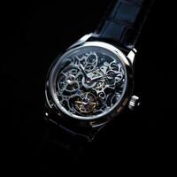 Visible Mechanical Features in Leather Wristwatch photo