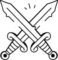 A sketchy style icon of cross swords tattoo vector