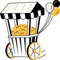 A hand drawn style illustration of a popcorn stand vector