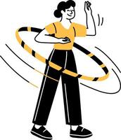A hand drawn style illustration showing a character having fun with hula hoop vector
