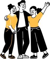 A group of friends enjoying in amusement park, hand drawn illustration vector