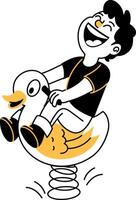A kid enjoying on a spring duck, hand drawn illustration vector