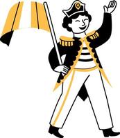 A character doing a band parade, hand drawn style illustration vector
