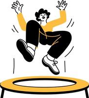 Hand drawn style illustration showing a character enjoying trampoline jumping vector