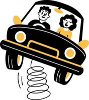 A hand drawn style illustration showing a bouncing car vector