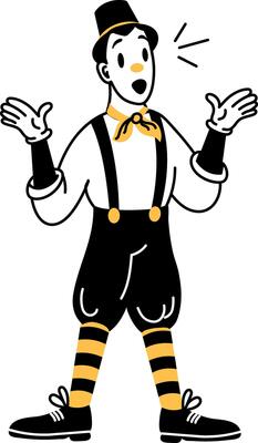 A hand drawn style illustration of a mime performer