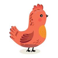 Cartoon-style illustration depicting a chicken with light orange feathers and a red crest. for farm-themed projects. vector