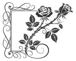 a black and white rose with a frame vector