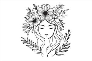 Minimal One Line Drawing Womans Face vector