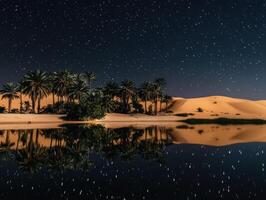 Nighttime Oasis in the Desert with Stars Above photo