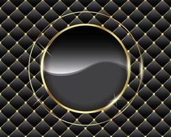 Black diamond shape upholstery luxury background with buttons golden border with a golden circle vector