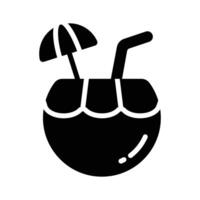 Check this refreshing coconut drink icon designed in glyph style vector