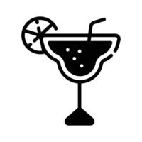 Easy to edit glyph style icon of mocktail glass with lemon slice. vector