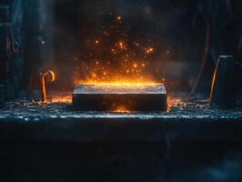 Glowing Fire in a Medieval Smithy Setting photo