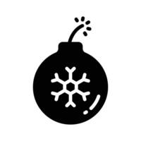 Festive bomb with a snowflake on it, glyph icon vector