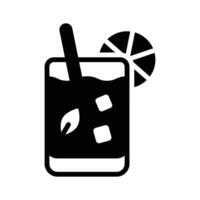 This glyph icon showing a chilled drink glass with straw in it vector