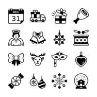 Easy to use pack of xmas and new year glyph style icons. vector