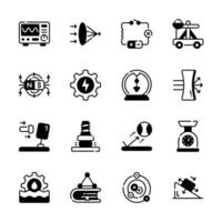 Creatively designed glyph collection depicting physics concepts. vector