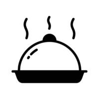 Easy to use glyph style icon showing food serving hot cloche. vector