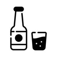 A customizable glyph style icon of wine bottle with glass. vector