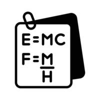 Grab this glyph icon of physics notes with formula,. vector
