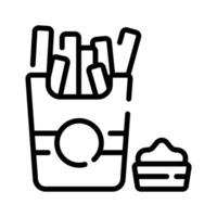 An editable outline style icon of french fries with dip sauce vector